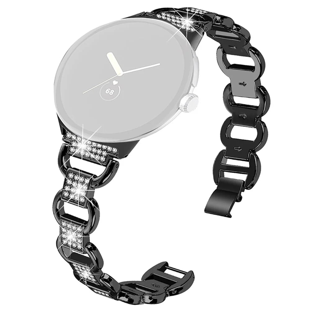 For Google Pixel Watch 4 41mm / Watch 3 41mm / Watch 2 / Watch Metal Bracelet Strap Rhinestone Decor Smartwatch Wrist Strap Replacement - Black - 1