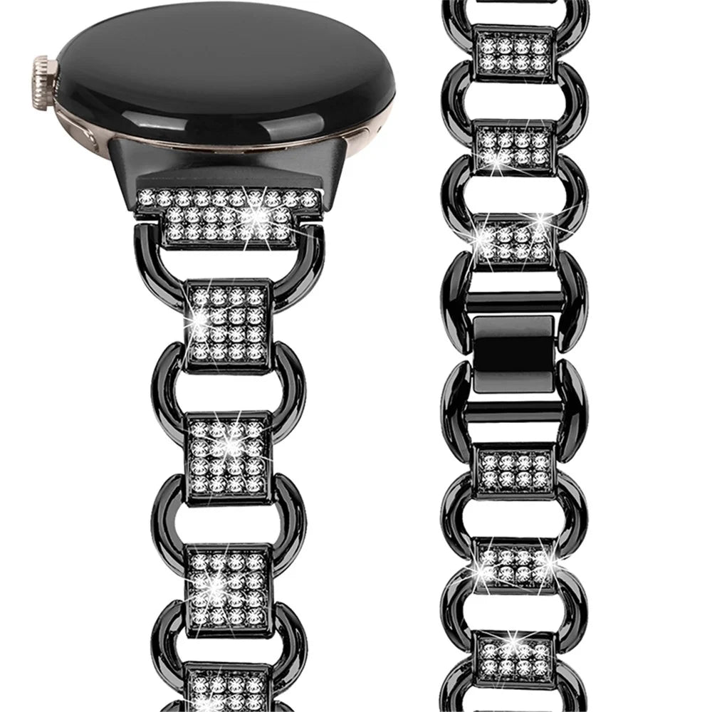 For Google Pixel Watch 4 41mm / Watch 3 41mm / Watch 2 / Watch Metal Bracelet Strap Rhinestone Decor Smartwatch Wrist Strap Replacement - Black - 2