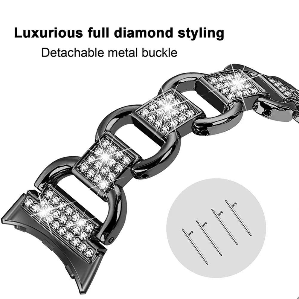 For Google Pixel Watch 4 41mm / Watch 3 41mm / Watch 2 / Watch Metal Bracelet Strap Rhinestone Decor Smartwatch Wrist Strap Replacement - Black - 4