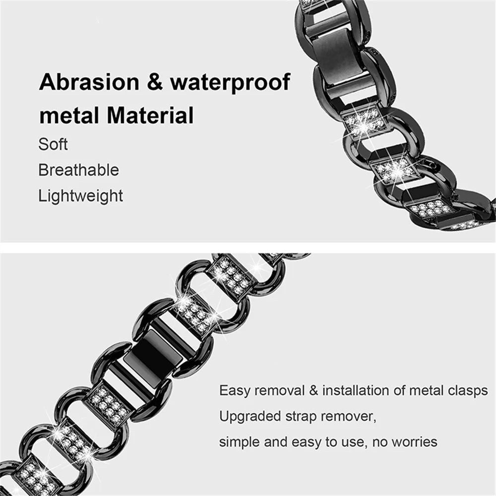 For Google Pixel Watch 4 41mm / Watch 3 41mm / Watch 2 / Watch Metal Bracelet Strap Rhinestone Decor Smartwatch Wrist Strap Replacement - Black - 5