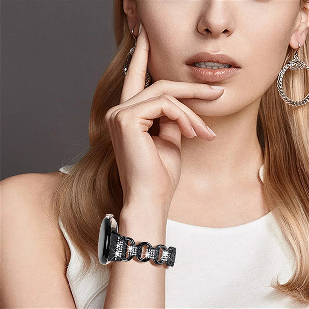 For Google Pixel Watch 4 41mm / Watch 3 41mm / Watch 2 / Watch Metal Bracelet Strap Rhinestone Decor Smartwatch Wrist Strap Replacement - Black - 6