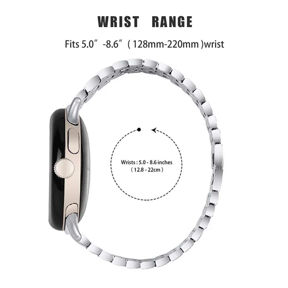 For Google Pixel Watch 4 41mm / Watch 3 41mm / Watch 2 / Watch Metal Rhinestone Decor Replacement Watch Strap Wrist Band - Silver / Rose - 3