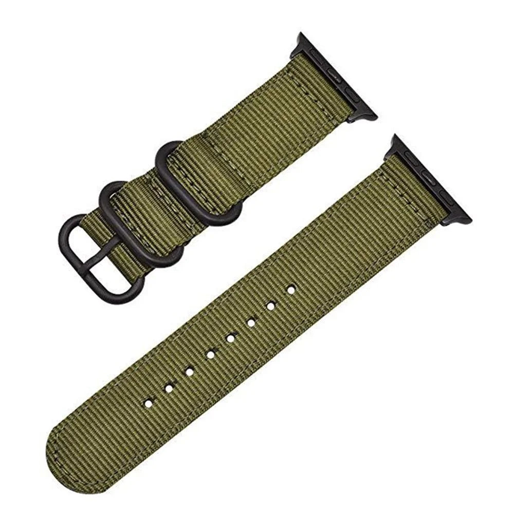 Nylon Watch Band for Apple Watch Series 11 10 42mm / 9 8 7 41mm / SE3 SE2 SE 6 5 4 40mm / 3 2 1 38mm Three Loops Webbing Strap - Green - 1