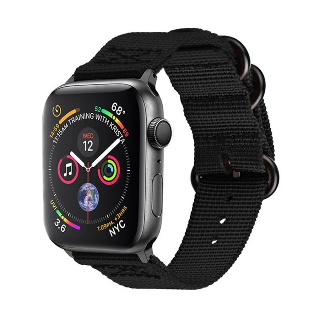 Nylon Watch Band for Apple Watch Series 11 10 42mm / 9 8 7 41mm / SE3 SE2 SE 6 5 4 40mm / 3 2 1 38mm Three Loops Webbing Strap - Green - 4