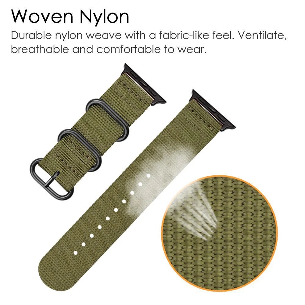 Nylon Watch Band for Apple Watch Ultra 3 2 1 49mm / Series 11 10 46mm / 9 8 7 45mm / SE3 SE2 SE 6 5 4 44mm / 3 2 1 42mm Three Loops Sport Breathable Strap - Green - 2