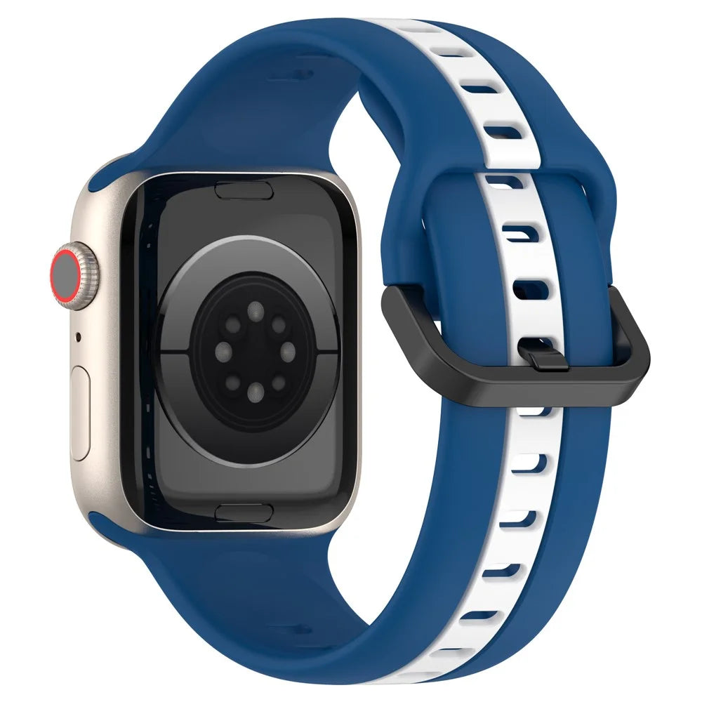 For Apple Watch Ultra 3 2 1 49mm / Series 11 10 46mm / 9 8 7 45mm / SE3 SE2 SE 6 5 4 44mm / 3 2 1 42mm Silicone Strap Dual Color Watchband - Sky Blue / White - 1