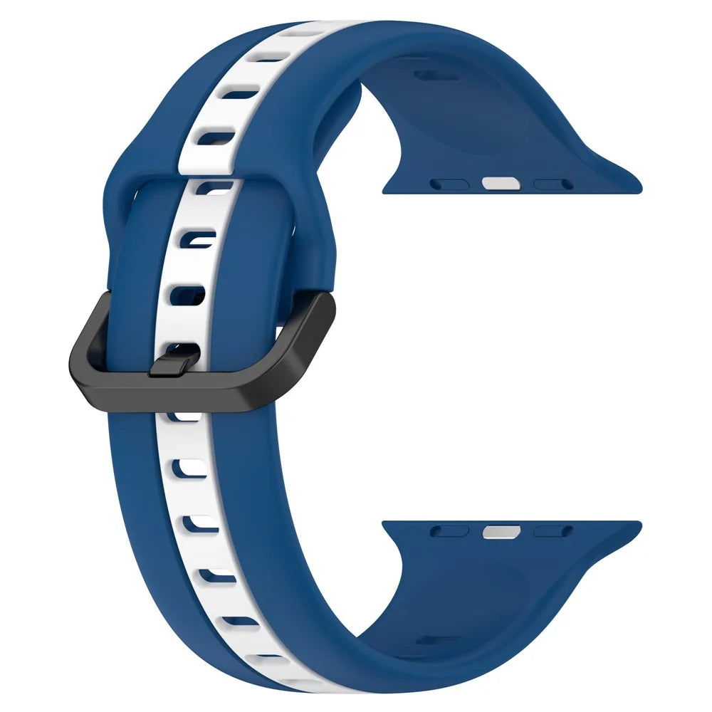 For Apple Watch Ultra 3 2 1 49mm / Series 11 10 46mm / 9 8 7 45mm / SE3 SE2 SE 6 5 4 44mm / 3 2 1 42mm Silicone Strap Dual Color Watchband - Sky Blue / White - 2