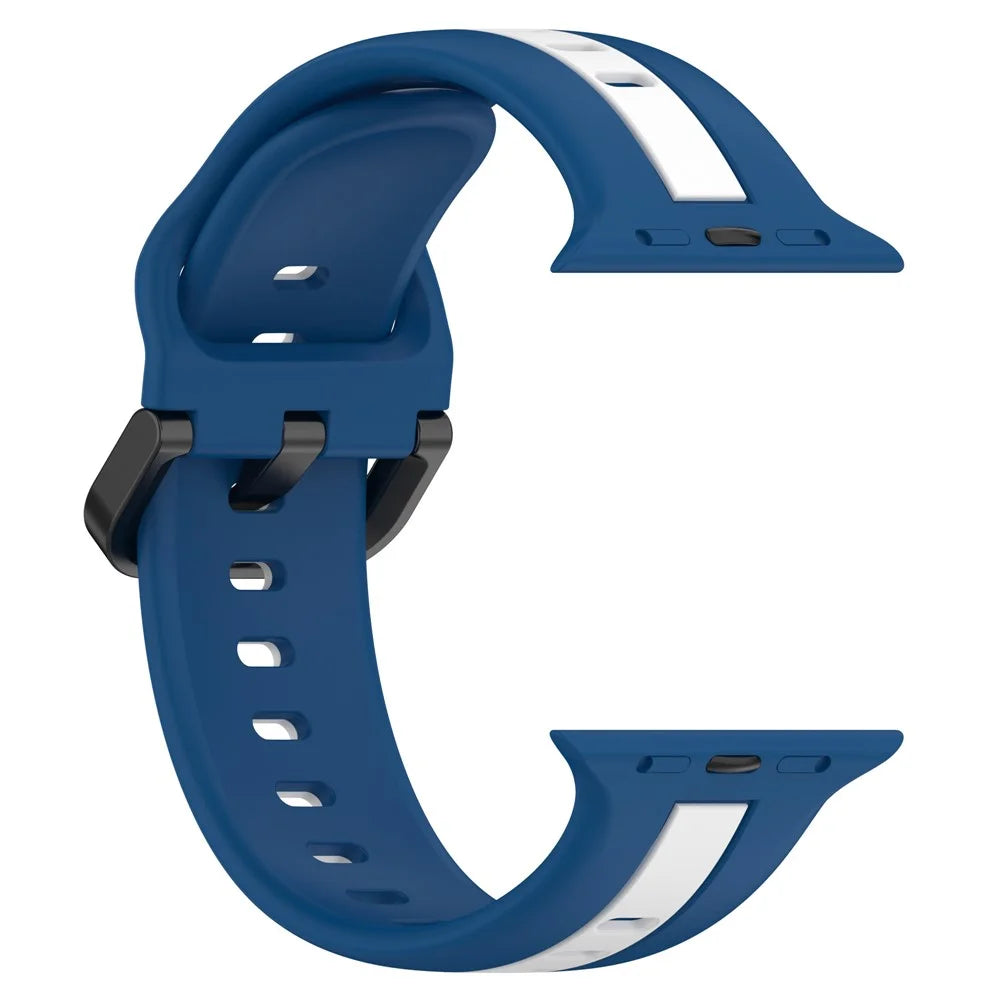 For Apple Watch Ultra 3 2 1 49mm / Series 11 10 46mm / 9 8 7 45mm / SE3 SE2 SE 6 5 4 44mm / 3 2 1 42mm Silicone Strap Dual Color Watchband - Sky Blue / White - 3