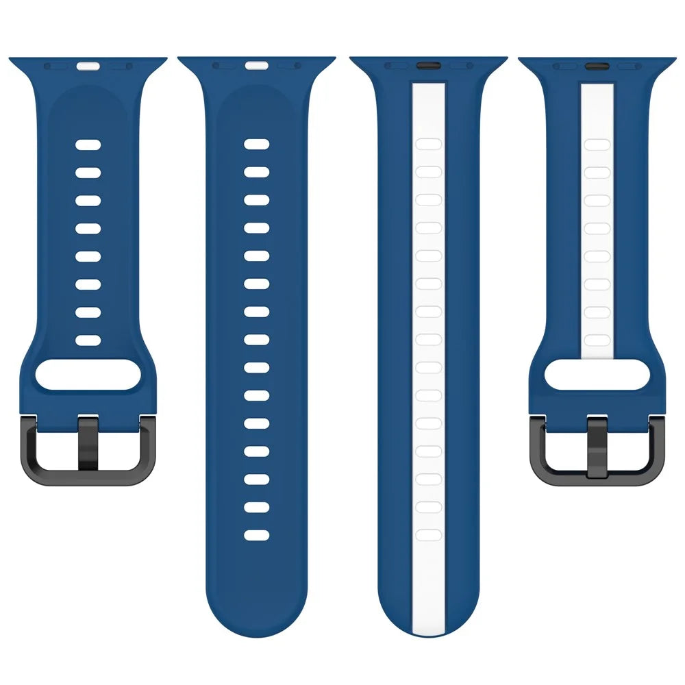 For Apple Watch Ultra 3 2 1 49mm / Series 11 10 46mm / 9 8 7 45mm / SE3 SE2 SE 6 5 4 44mm / 3 2 1 42mm Silicone Strap Dual Color Watchband - Sky Blue / White - 4
