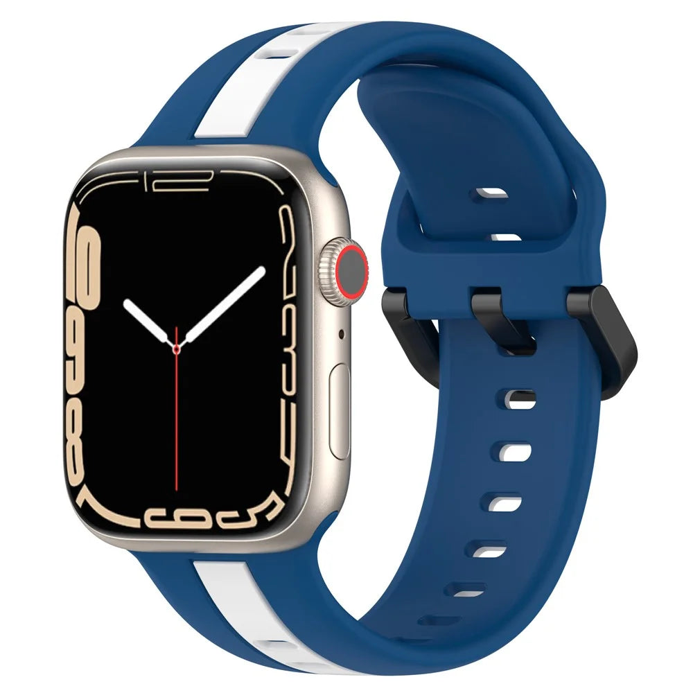 For Apple Watch Ultra 3 2 1 49mm / Series 11 10 46mm / 9 8 7 45mm / SE3 SE2 SE 6 5 4 44mm / 3 2 1 42mm Silicone Strap Dual Color Watchband - Sky Blue / White - 5