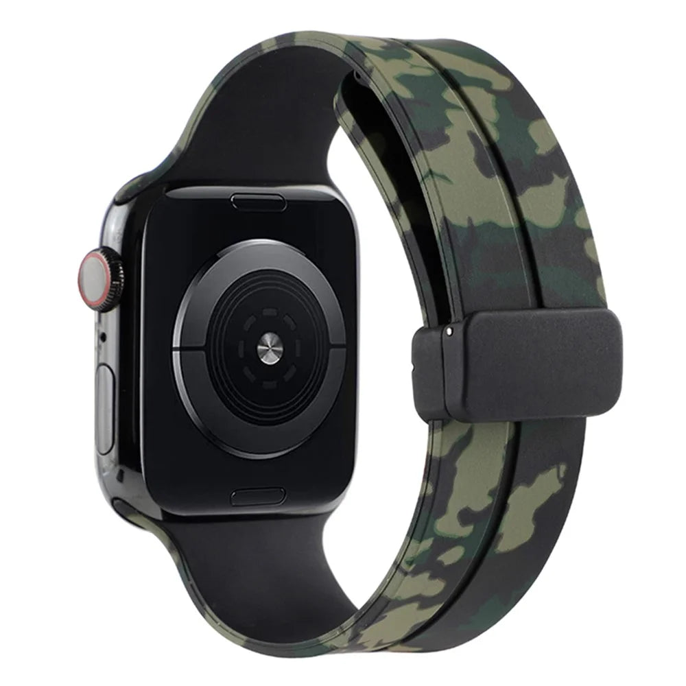 Watch Strap for Apple Watch Series 11 10 42mm / 9 8 7 41mm / SE3 SE2 SE 6 5 4 40mm / 3 2 1 38mm Magnetic Watch Band Camo Silicone Watch Strap - Army Green - 1
