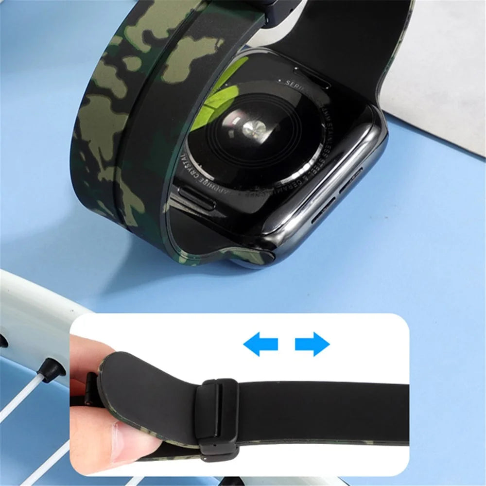 Watch Strap for Apple Watch Series 11 10 42mm / 9 8 7 41mm / SE3 SE2 SE 6 5 4 40mm / 3 2 1 38mm Magnetic Watch Band Camo Silicone Watch Strap - Army Green - 3