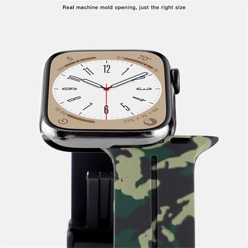 Watch Strap for Apple Watch Series 11 10 42mm / 9 8 7 41mm / SE3 SE2 SE 6 5 4 40mm / 3 2 1 38mm Magnetic Watch Band Camo Silicone Watch Strap - Army Green - 4