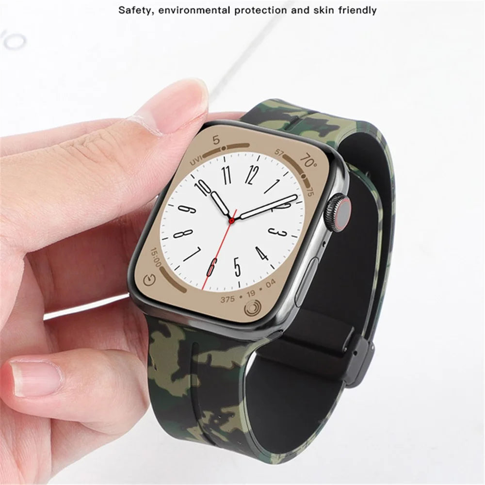 Watch Strap for Apple Watch Series 11 10 42mm / 9 8 7 41mm / SE3 SE2 SE 6 5 4 40mm / 3 2 1 38mm Magnetic Watch Band Camo Silicone Watch Strap - Army Green - 6