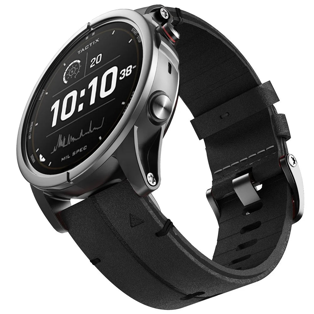 For Garmin Fenix 7X Genuine Leather Watch Band Replacement Wrist Strap - Black - 4