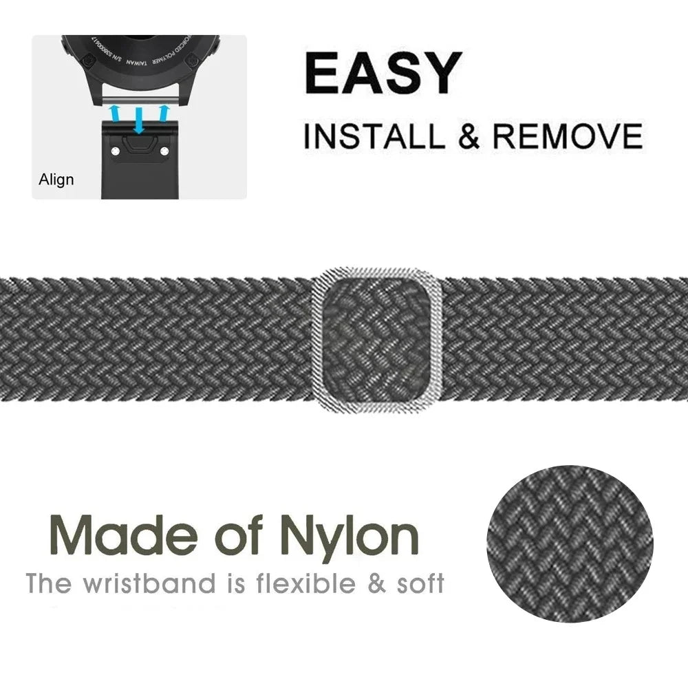 For Garmin Fenix 7X / Fenix 3 / 3 HR Nylon Watch Band Smart Bracelet 26mm Adjustable Strap with Buckle - Denim - 7