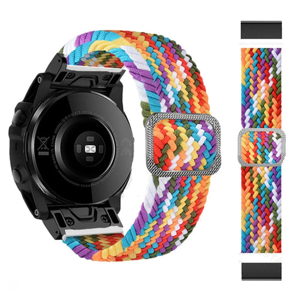 For Garmin Fenix 7 / Epix / Instinct 2 / Approach S62 / Fenix 5 Nylon Strap 22mm Smart Watch Band with Buckle - Rainbow - 7