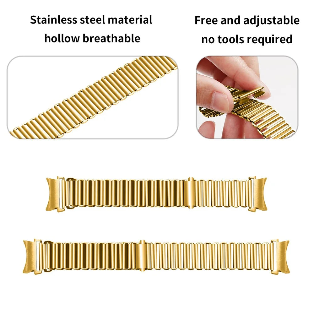 For Samsung Galaxy Watch4 Active 40mm / 44mm  /  Watch4 Classic 42mm / 46mm Stainless Steel Watch Band Adjustable Wrist Strap with Connector - Gold - 2