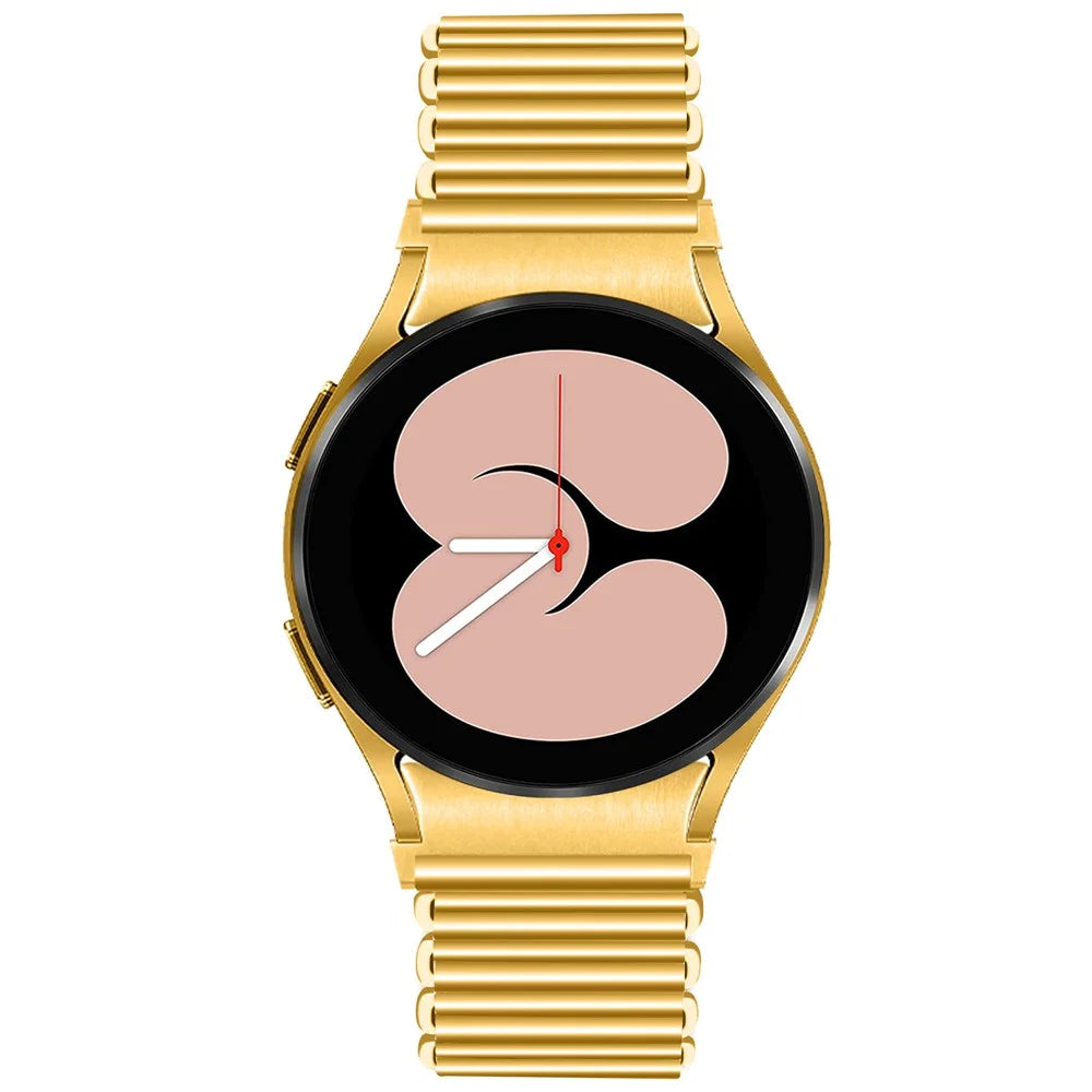 For Samsung Galaxy Watch4 Active 40mm / 44mm  /  Watch4 Classic 42mm / 46mm Stainless Steel Watch Band Adjustable Wrist Strap with Connector - Gold - 4
