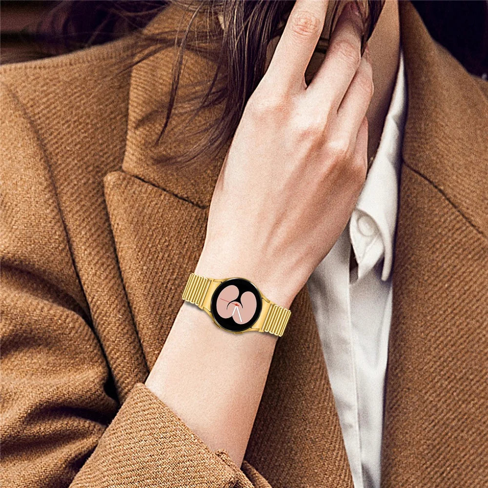 For Samsung Galaxy Watch4 Active 40mm / 44mm  /  Watch4 Classic 42mm / 46mm Stainless Steel Watch Band Adjustable Wrist Strap with Connector - Gold - 5
