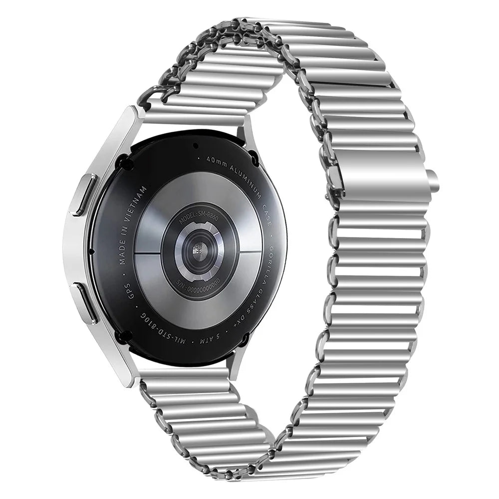 For Samsung Galaxy Watch4 Active 40mm / 44mm  /  Watch4 Classic 42mm / 46mm Hollow Stainless Steel Watch Band 20mm Adjustable Wrist Strap - Silver - 1