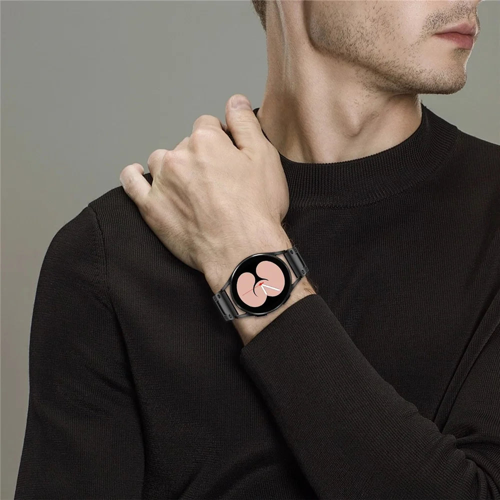 For Samsung Galaxy Watch4 Active 40mm 44mm / Watch4 Classic 42mm 46mm Smart Watch Strap 20mm Stainless Steel Watchband - Black - 7