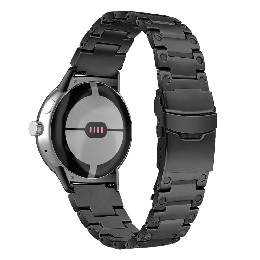 For Google Pixel Watch 4 41mm / Watch 3 41mm / Watch 2 / Watch Three Bead Watch Band Stainless Steel Smart Watch Strap Replacement - Black - 1