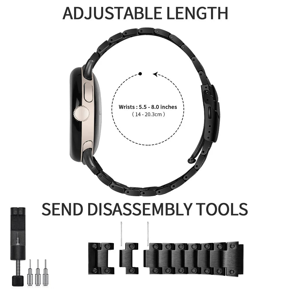 For Google Pixel Watch 4 41mm / Watch 3 41mm / Watch 2 / Watch Three Bead Watch Band Stainless Steel Smart Watch Strap Replacement - Black - 4