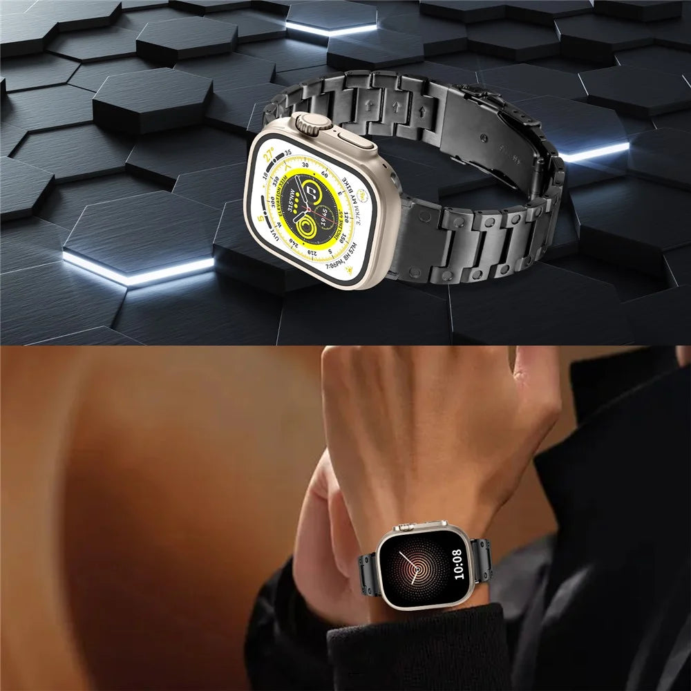 Watch Strap for Apple Watch Series 11 10 42mm / 9 8 7 41mm / SE3 SE2 SE 6 5 4 40mm / 3 2 1 38mm Stainless Steel Watch Band - Black - 6