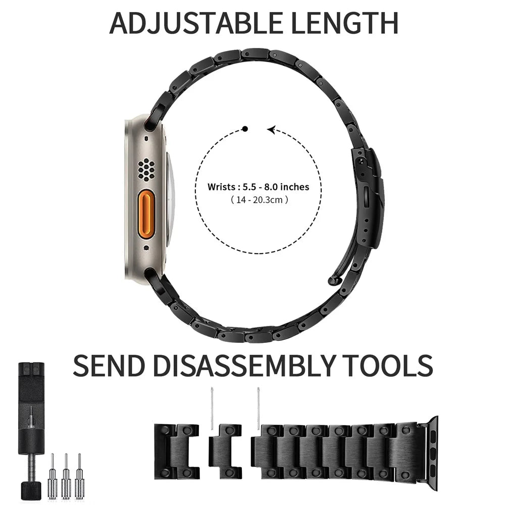 For Apple Watch Ultra 3 2 1 49mm / Series 11 10 46mm / 9 8 7 45mm / SE3 SE2 SE 6 5 4 44mm / 3 2 1 42mm Smart Watch Band Stainless Steel Strap - Black - 4