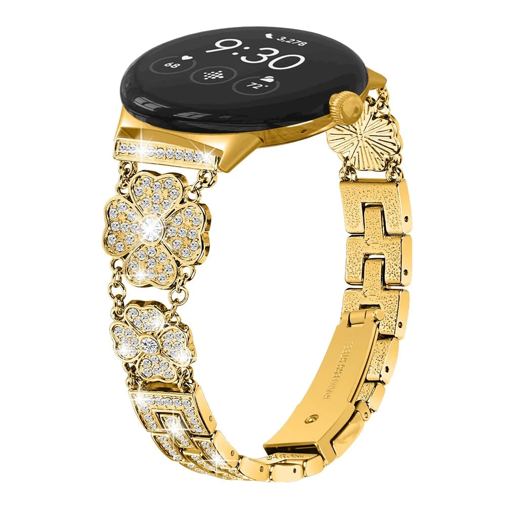 For Google Pixel Watch 4 41mm / Watch 3 41mm / Watch 2 / Watch Rhinestone Decor Replacement Steel Watch Strap Wrist Band - Gold - 2