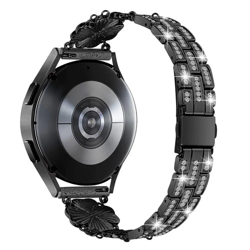 For Samsung Galaxy Watch6 40mm 44mm / Watch6 Classic 43mm 47mm / Watch 5 40mm 44mm / 5 Pro 45mm / Watch4 40mm 44mm Metal Watch Band 20mm Rhinestone Clover Wrist Strap - Black - 1