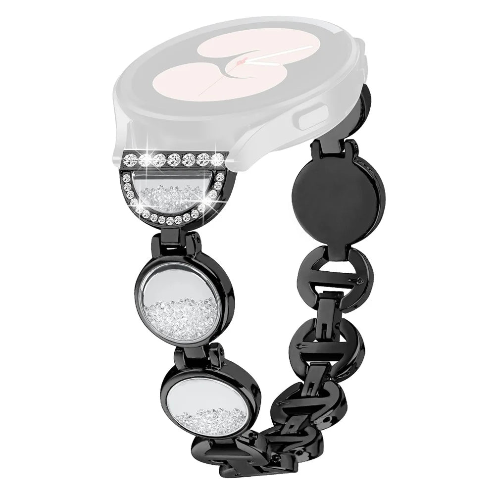 For Samsung Galaxy Watch4 Active 40mm 44mm / Watch4 Classic 42mm 46mm Watchband 20mm Quicksand Rhinestone Wrist Strap - Black - 1