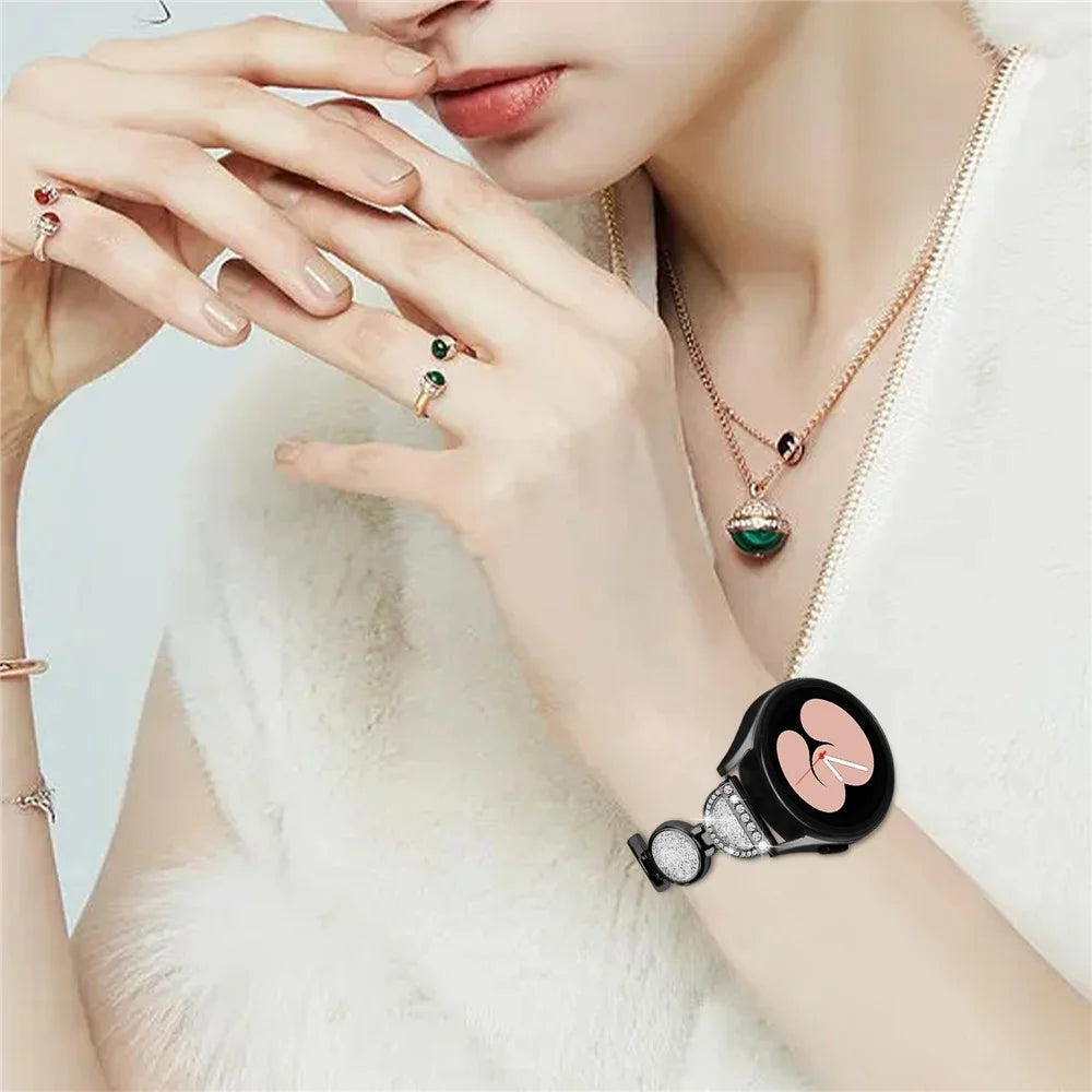 For Samsung Galaxy Watch4 Active 40mm 44mm / Watch4 Classic 42mm 46mm Watchband 20mm Quicksand Rhinestone Wrist Strap - Black - 7