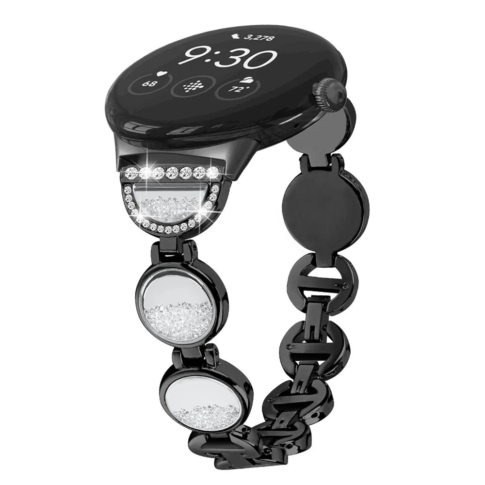 Quicksand Watch Band for Google Pixel Watch 4 41mm / Watch 3 41mm / Watch 2 / Watch Rhinestone Decorated Watch Strap - Black - 2