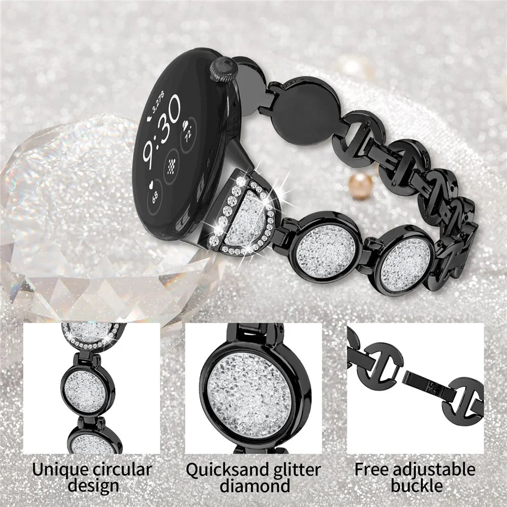 Quicksand Watch Band for Google Pixel Watch 4 41mm / Watch 3 41mm / Watch 2 / Watch Rhinestone Decorated Watch Strap - Black - 4