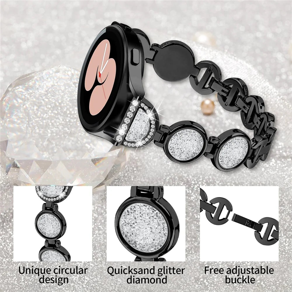 For Amazfit GTS / BIP / BIP Lite Watch Band Rhinestone Decorated Quicksand Watch Strap 20mm - Black - 4