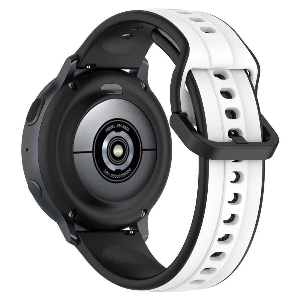 For Samsung Galaxy Watch Active2 44mm 40mm Sport Bands Dual Color 20mm Silicone Replacement Strap - White / Black - 1