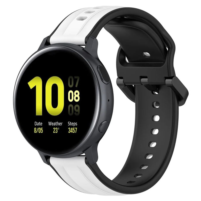 For Samsung Galaxy Watch Active2 44mm 40mm Sport Bands Dual Color 20mm Silicone Replacement Strap - White / Black - 5