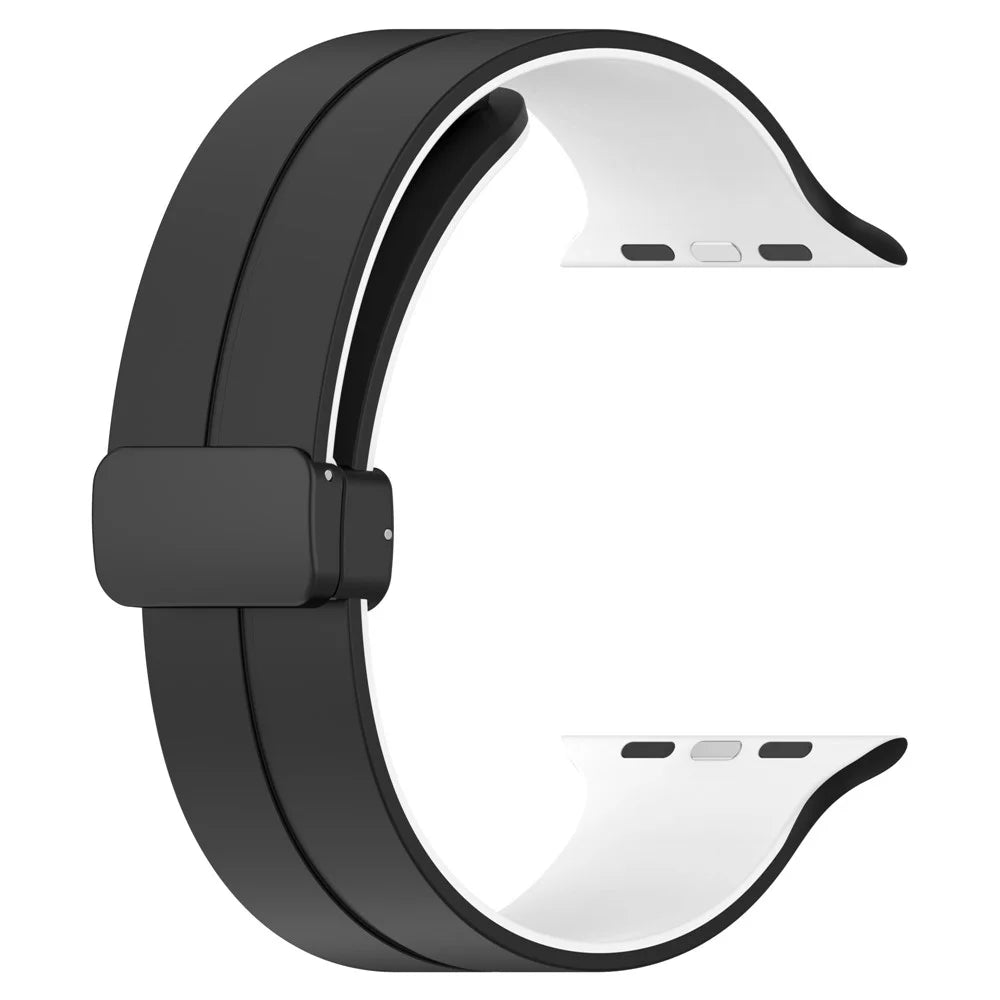 Watch Strap for Apple Watch Series 11 10 42mm / 9 8 7 41mm / SE3 SE2 SE 6 5 4 40mm / 3 2 1 38mm Bi-Color Silicone Magnetic Buckle Wrist Band - Black / White - 2