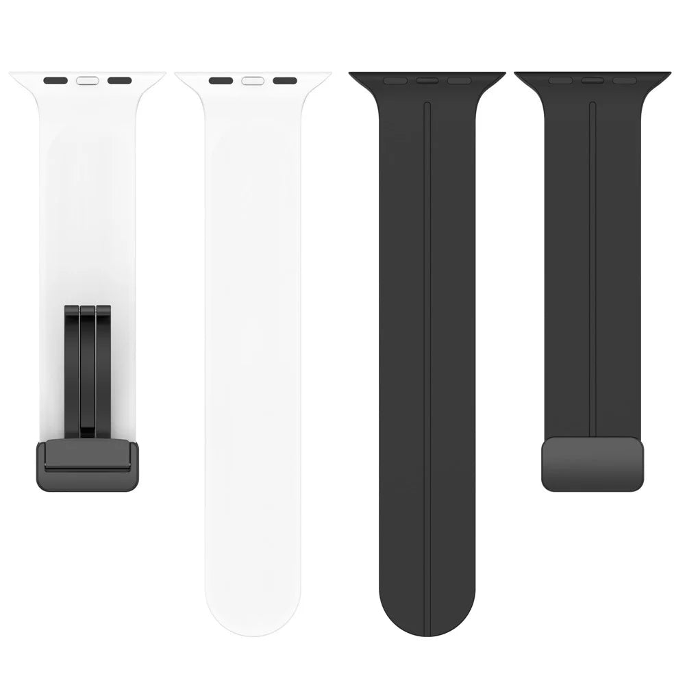 Watch Strap for Apple Watch Series 11 10 42mm / 9 8 7 41mm / SE3 SE2 SE 6 5 4 40mm / 3 2 1 38mm Bi-Color Silicone Magnetic Buckle Wrist Band - Black / White - 4