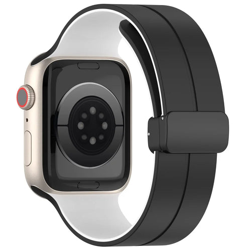 For Apple Watch Ultra 3 2 1 49mm / Series 11 10 46mm / 9 8 7 45mm / SE3 SE2 SE 6 5 4 44mm / 3 2 1 42mm Silicone Watch Band Magnetic Buckle Wrist Strap - Black / White - 1
