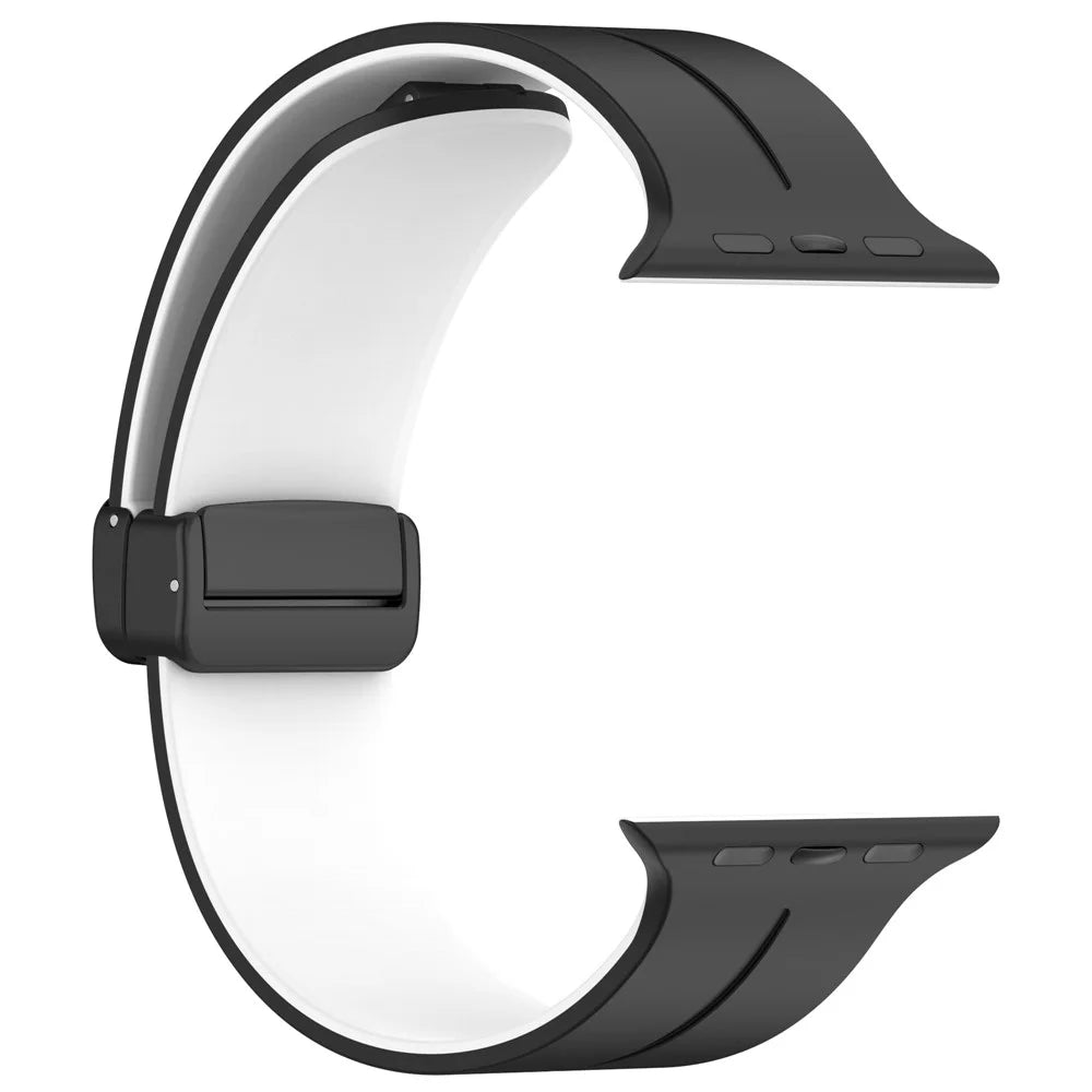 For Apple Watch Ultra 3 2 1 49mm / Series 11 10 46mm / 9 8 7 45mm / SE3 SE2 SE 6 5 4 44mm / 3 2 1 42mm Silicone Watch Band Magnetic Buckle Wrist Strap - Black / White - 3