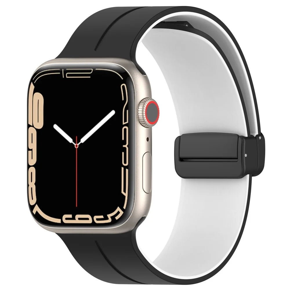 For Apple Watch Ultra 3 2 1 49mm / Series 11 10 46mm / 9 8 7 45mm / SE3 SE2 SE 6 5 4 44mm / 3 2 1 42mm Silicone Watch Band Magnetic Buckle Wrist Strap - Black / White - 5
