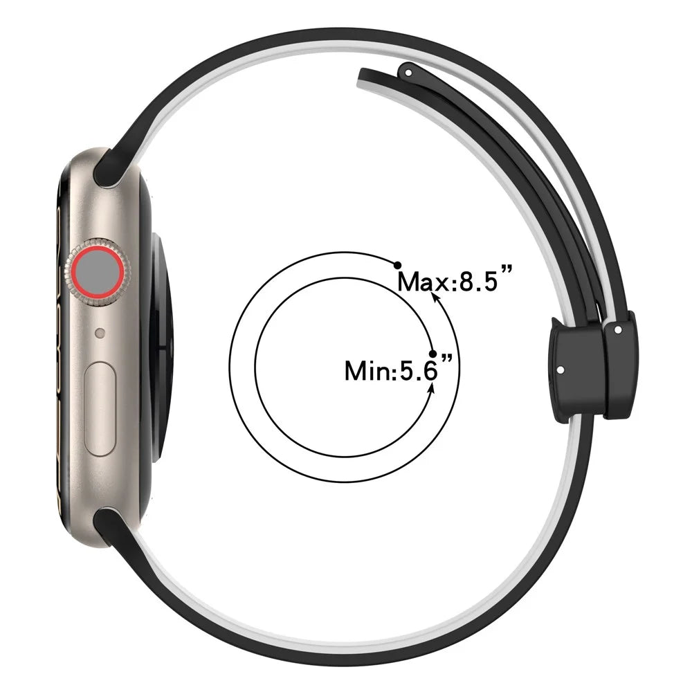 For Apple Watch Ultra 3 2 1 49mm / Series 11 10 46mm / 9 8 7 45mm / SE3 SE2 SE 6 5 4 44mm / 3 2 1 42mm Silicone Watch Band Magnetic Buckle Wrist Strap - Black / White - 7