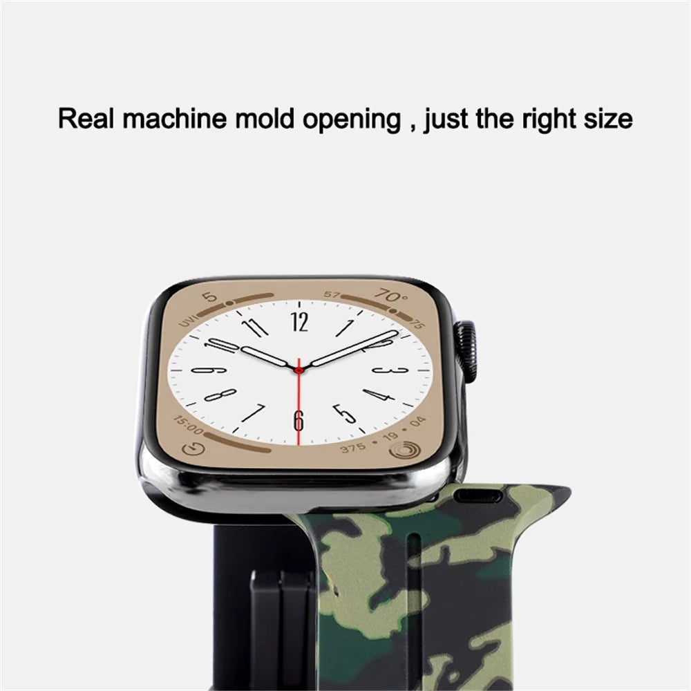 For Apple Watch Ultra 3 2 1 49mm / Series 11 10 46mm / 9 8 7 45mm / SE3 SE2 SE 6 5 4 44mm / 3 2 1 42mm Camouflage Silicone Magnetic Buckle Strap - Army Green - 4