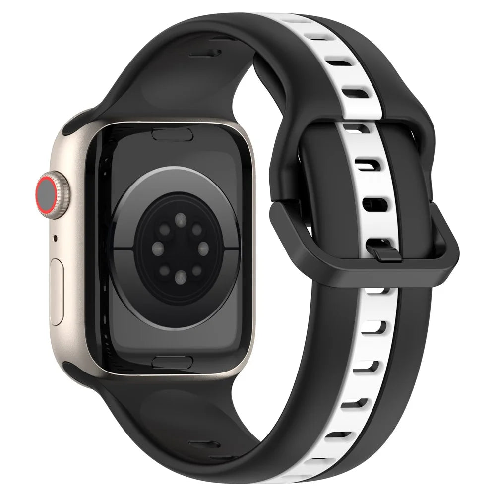 For Apple Watch Ultra 3 2 1 49mm / Series 11 10 46mm / 9 8 7 45mm / SE3 SE2 SE 6 5 4 44mm / 3 2 1 42mm Silicone Strap Dual Color Watchband - Black / White - 1
