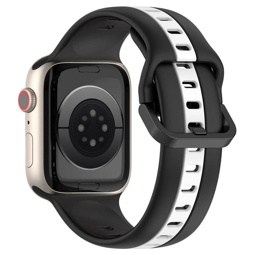 For Apple Watch Ultra 3 2 1 49mm / Series 11 10 46mm / 9 8 7 45mm / SE3 SE2 SE 6 5 4 44mm / 3 2 1 42mm Silicone Strap Dual Color Watchband - Black / White - 1