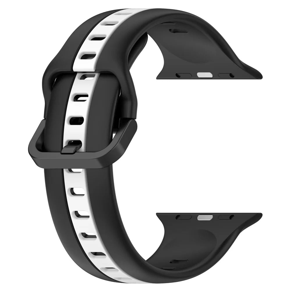 For Apple Watch Ultra 3 2 1 49mm / Series 11 10 46mm / 9 8 7 45mm / SE3 SE2 SE 6 5 4 44mm / 3 2 1 42mm Silicone Strap Dual Color Watchband - Black / White - 2