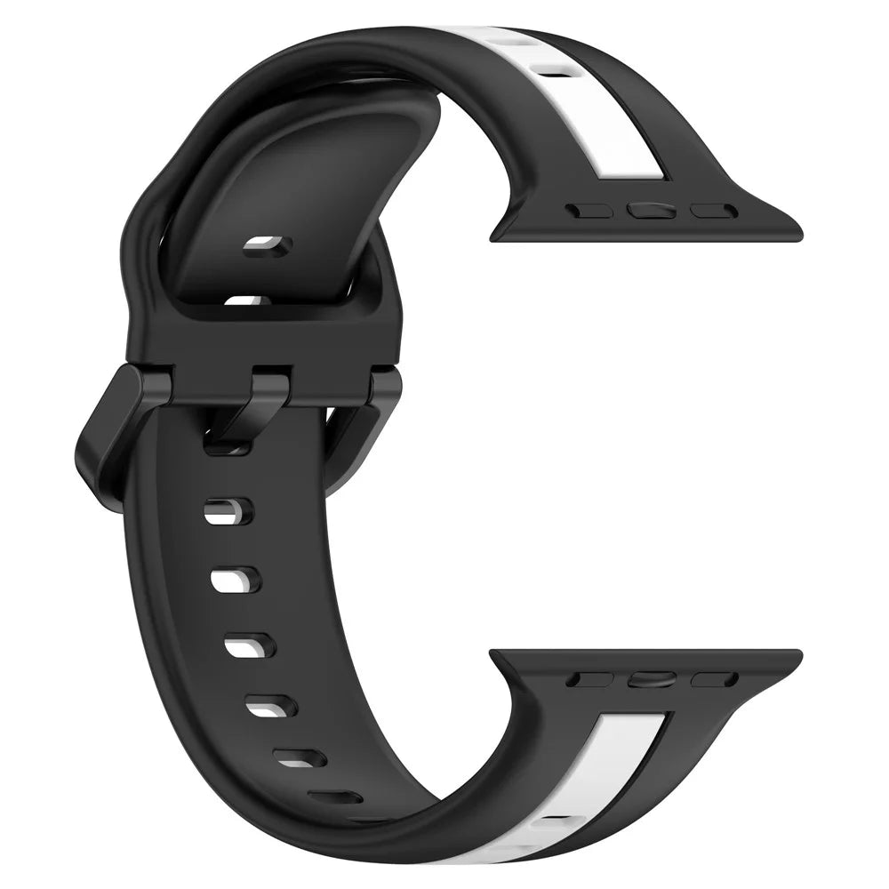 For Apple Watch Ultra 3 2 1 49mm / Series 11 10 46mm / 9 8 7 45mm / SE3 SE2 SE 6 5 4 44mm / 3 2 1 42mm Silicone Strap Dual Color Watchband - Black / White - 3